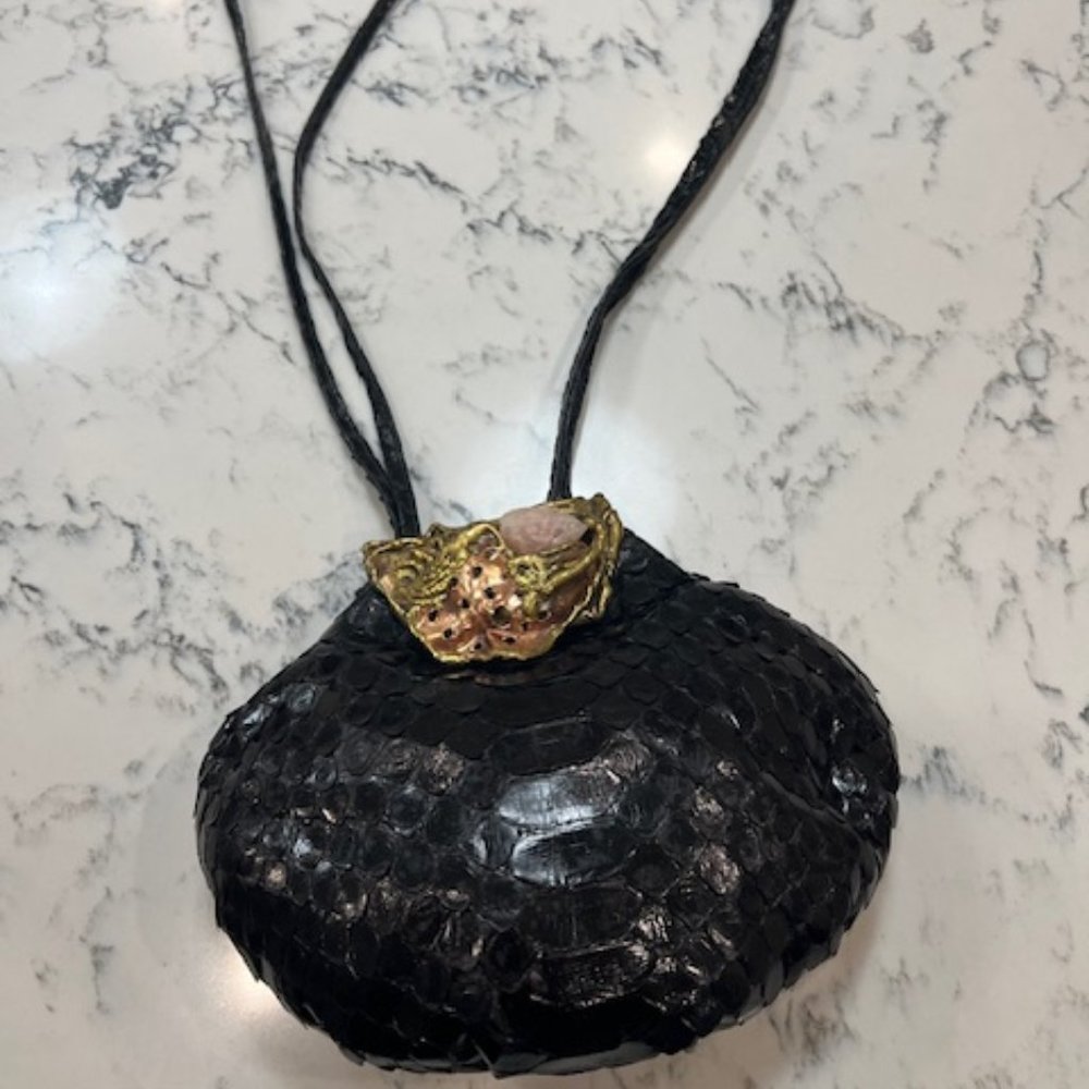 Leather 'snakeskin' purse with unique clasp